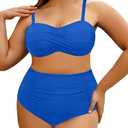 Yonique Women Plus Size Two Piece Swimsuits High Waisted Bathing Suits Bandeau Bikini Tummy Control Swimwear 18W 