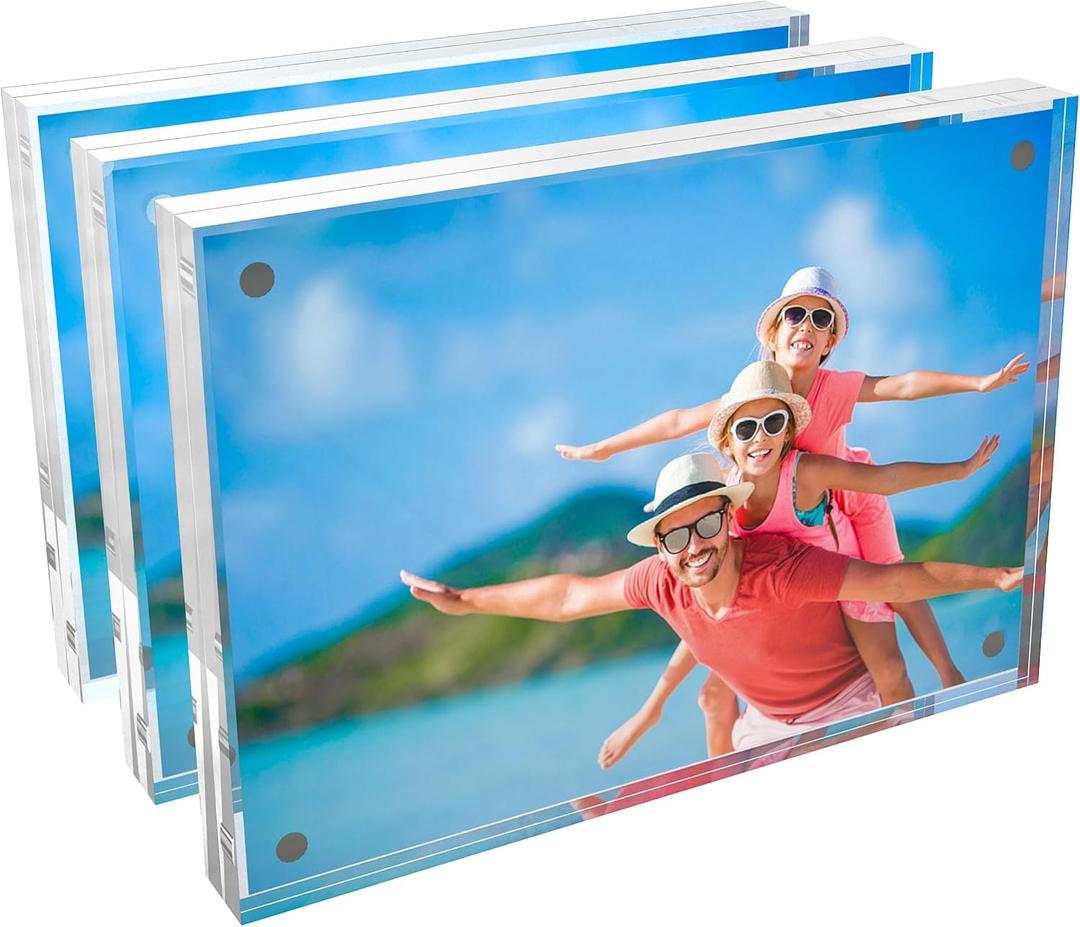 5x7 Acrylic Picture Frame 3 Pack, Clear Double Sided Photo Frame with Magnetic Acrylic Self Standing for Tabletop Display, Wedding Table Numbers