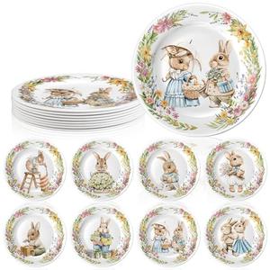 LOYIM 8 Pcs Easter Salad Plates Bunny Dishes 8" 10" Melamine Easter Dinnerware Sets Assorted Designs Ceramic-like Spring Rabbit Plates for Dinner Salad Dessert Birthday Party Supplies(10 Inch)