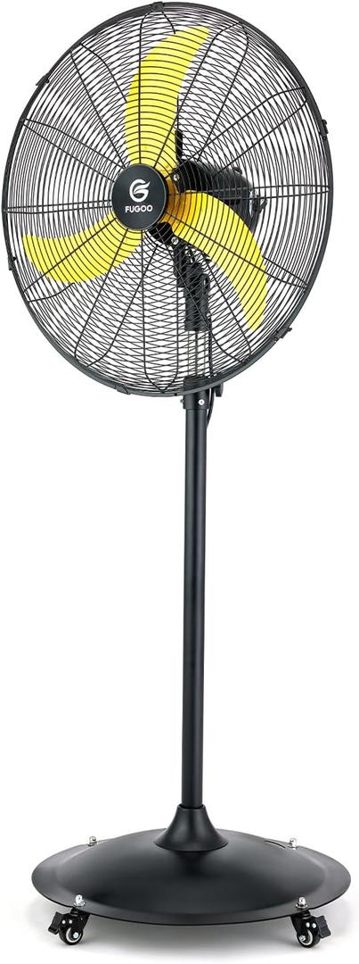 FUGOO 24'' Outdoor Oscillating Pedestal Fan With All Sealed Brushless DC Motor, 4-Speed Waterproof Outdoor Fan, Heavy Duty Industrial Floor Fans for House,Patios, Commercial, Garage, Warehouse, Black/Yellow 