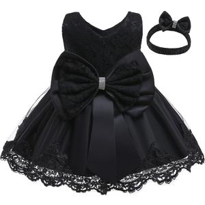 Jup'Elle Flower Girl Dresses for Wedding Embroidery Formal Dress Baby Girls Princess Pageant Party Dress with Headwear (12 Months, Gracey Black)