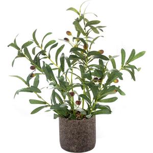 AlphaAcc 18 Inch Artificial Olive Branches Real Looking Potted Plant Fake Olive Tree with Lifelike Leaves and Fruits in Rustic Black Cement Planter Faux Greenery Plant for Indoor Outdoor Decor