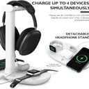 Headphone Stand with 15w Wireless Charger, Suguder 4 in 1 Charging Station Headset Holder for AirPods Max/Pro/4/3/2 iWatch 10/9/8/7/6/5/4/3/2/1/SE iPhone 17/16/15/14/13/12/11/X for Desktop Table Game