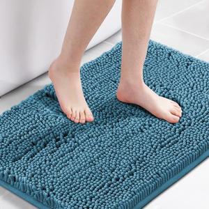 H.VERSAILTEX 20" X 32" Chenille Shaggy Bath Rug, Door Mat, Efficient Water Absorption, Thick, Anti-Slip and Plush Bath Mat for Bathroom, Living Room and Laundry Room (Dark Teal)