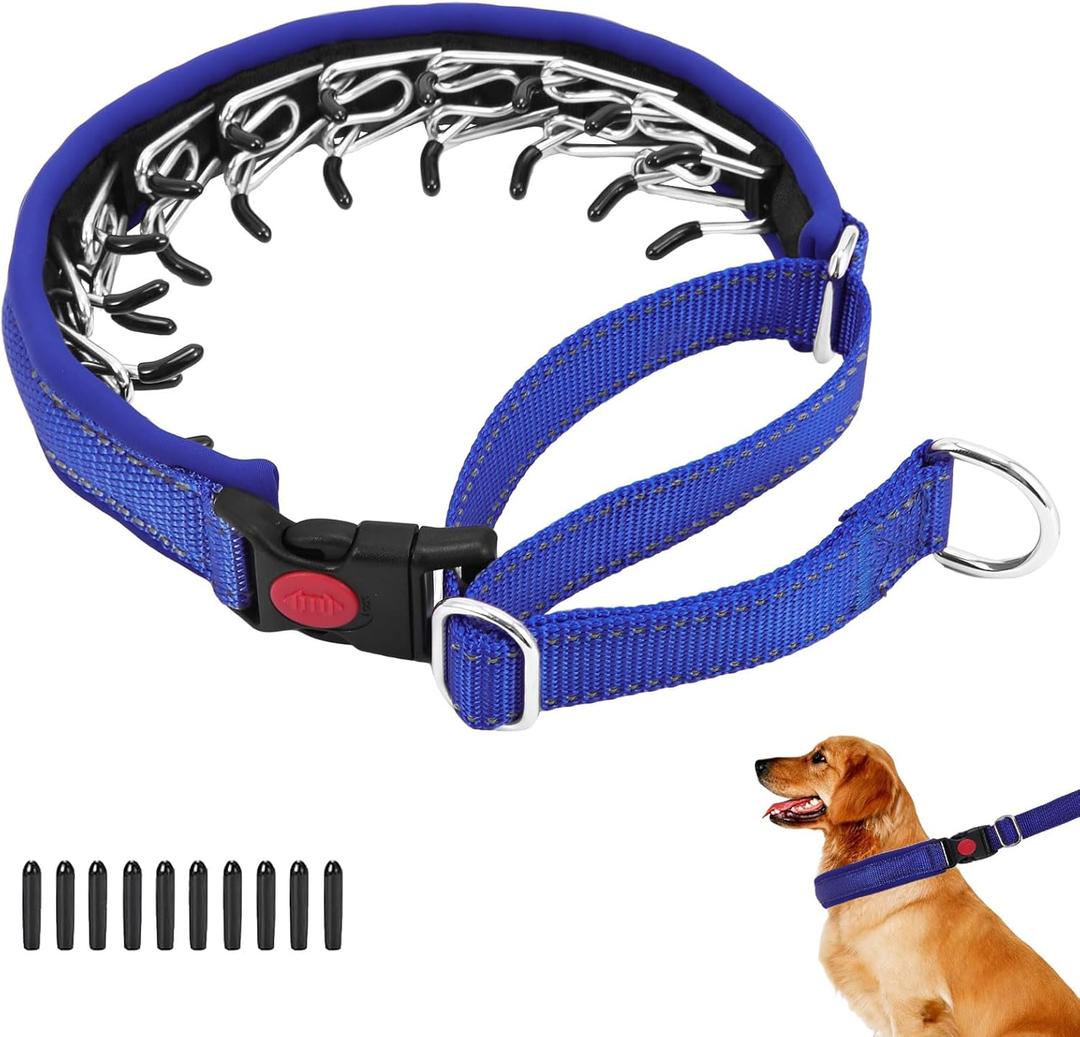 No Pull Martingale Dog Collar for Large Medium Small Dogs, Heavy Duty Nylon Reflective Adjustable Anti Pull Slip Collar with Buckle for Training Walking (M, Dark Blue)