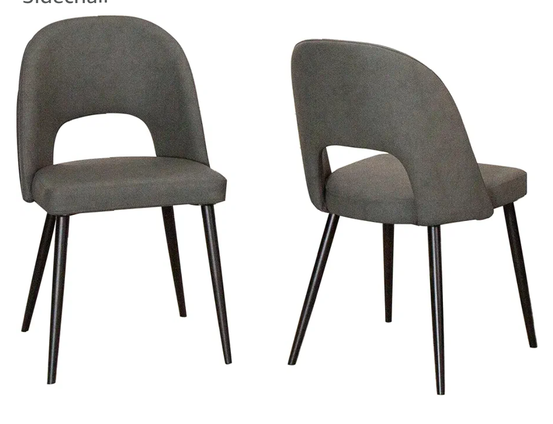 Sunset Trading Portia Faux Leather Upholstered Dining Chairs , Set of 2 |, Black Powder-Coated Tapered Legs | Dark Gray Padded Seat, Arched Open Back | Contemporary Mid-Century Modern Kitchen Sidechair