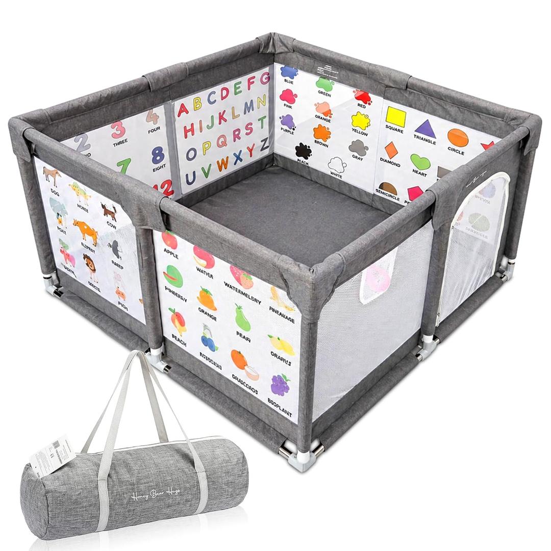 Baby Playpen 50x50 - Educational Play Yard with 6-Sided Learning Panels - Toddler Play Area Indoor Outdoor - Breathable Mesh Safety Enclosure