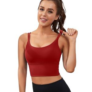 Everrysea Sports Bras for Women High Support Longline Workout Tank Tops Built in Bra Strappy Yoga Padded Crop Top, Small
