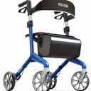 Pelegon Rollator Walker with Seat for Seniors Lightweight Foldable Walker with Padded Seat & Backrest, Adjustable Handles, Reflective Frame, Carry Bag Heavy-Duty 300lb Support - Blue