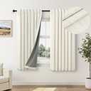 Natural Linen Textured Short Black Out Curtain 58 Inch Long for Bedroom 58 Length Burlap Small Blackout Window Back Tab Thermal Cooling Curtain for Summer Heat Living Room Divider Closet 2 Panel Cream