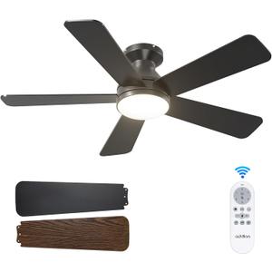 addlon Ceiling Fans with Lights, 42 Inch Low Profile Ceiling Fan with Light and Remote Control, Flush Mount, Reversible, 3CCT, Dimmable, Quiet, Black Small Ceiling Fan for Bedroom Indoor/Outdoor Use, 42 Inch, Black