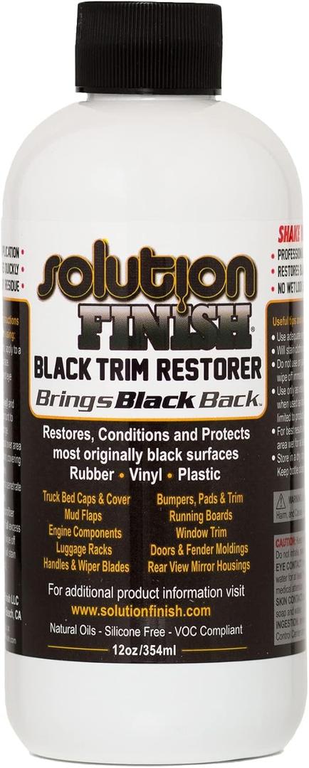 Solution Finish - Black Plastic & Vinyl Trim Restorer - Use for Car and Truck Detailing, No Wet Look, Instantly Revives Color to Trim, Bumpers, Mud Flaps, Etc., Black (12 oz)