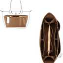 ZTUJO Purse Organizer Insert For Handbags, Silky Bag Organizer With 2 Zippers For Speedy Neverful Tote and More (Brown, Large)
