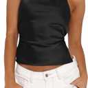 SOLY HUX Women's Satin Halter Backless Crop Top Sexy Sleeveless Tank Shirts Festival Party Clubwear (Black, S)