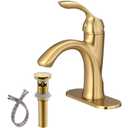 Bathroom Faucet 1 Hole, Sink Faucet for Sink Brushed Gold Bathroom Faucets for Bathroom Vanity One Hole, with Pop Up Drain & Deckplate Farmhouse
