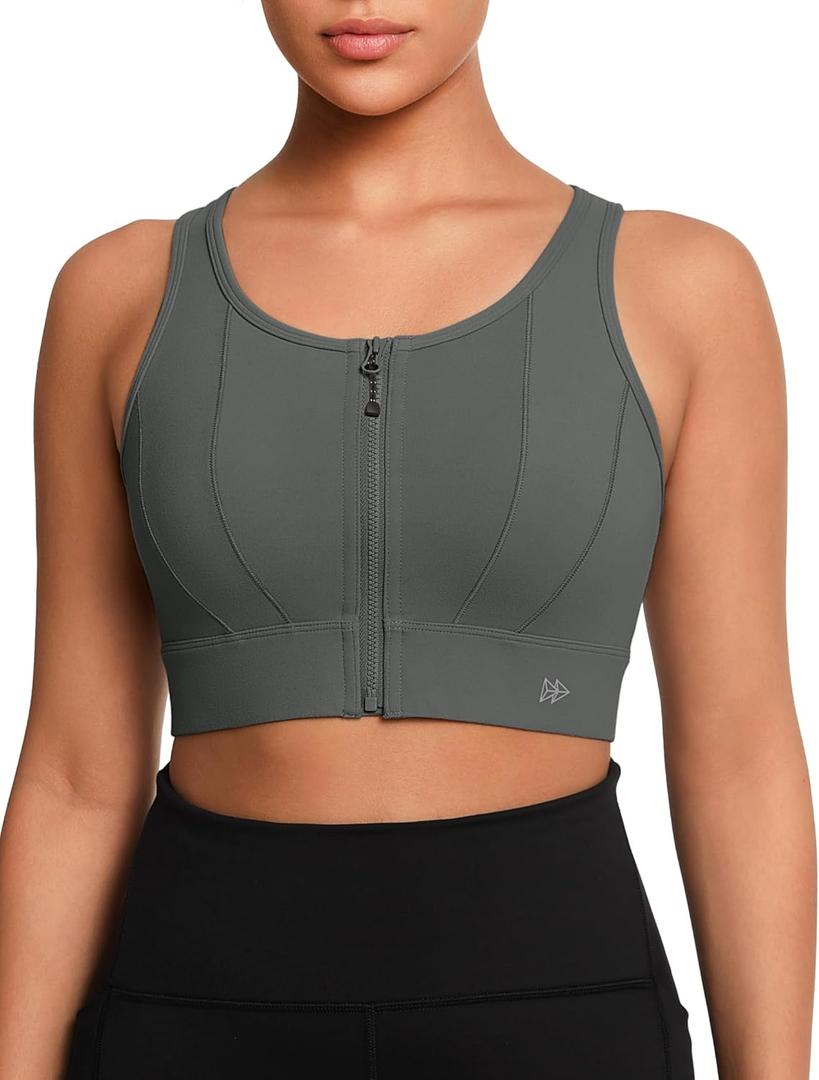 Yvette Front Closure Sports Bras for Women High Support Large Bust Supportive Sports Bra High Impact for Running (5X-Large Plus, Grey)