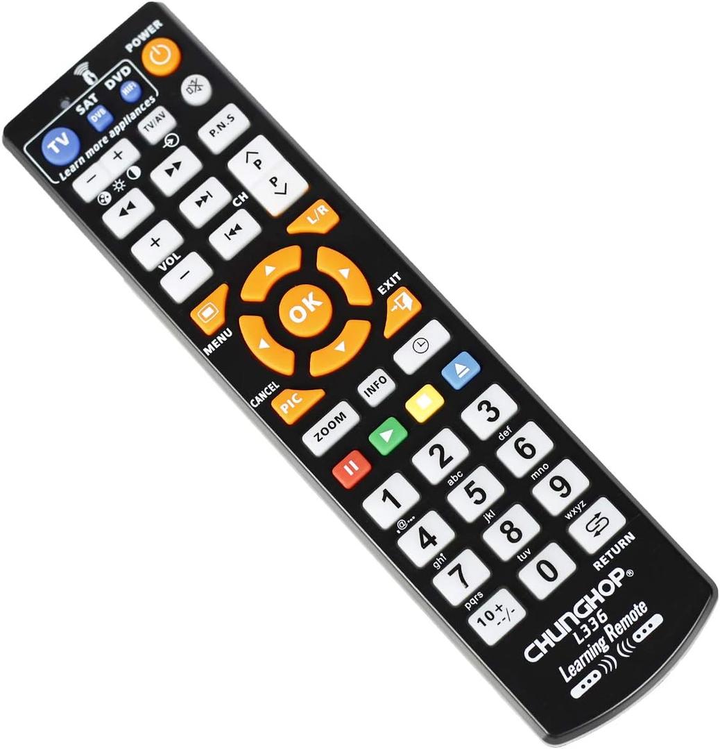 CHUNGHOP Universal IR Learning Remote Control for Smart TV VCR CBL DVD SAT STR-TV CD VCD HI-FI, for All Brands IR Remote 3 in 1 Programmable Controller L336 (3-Device with Programmable Function)