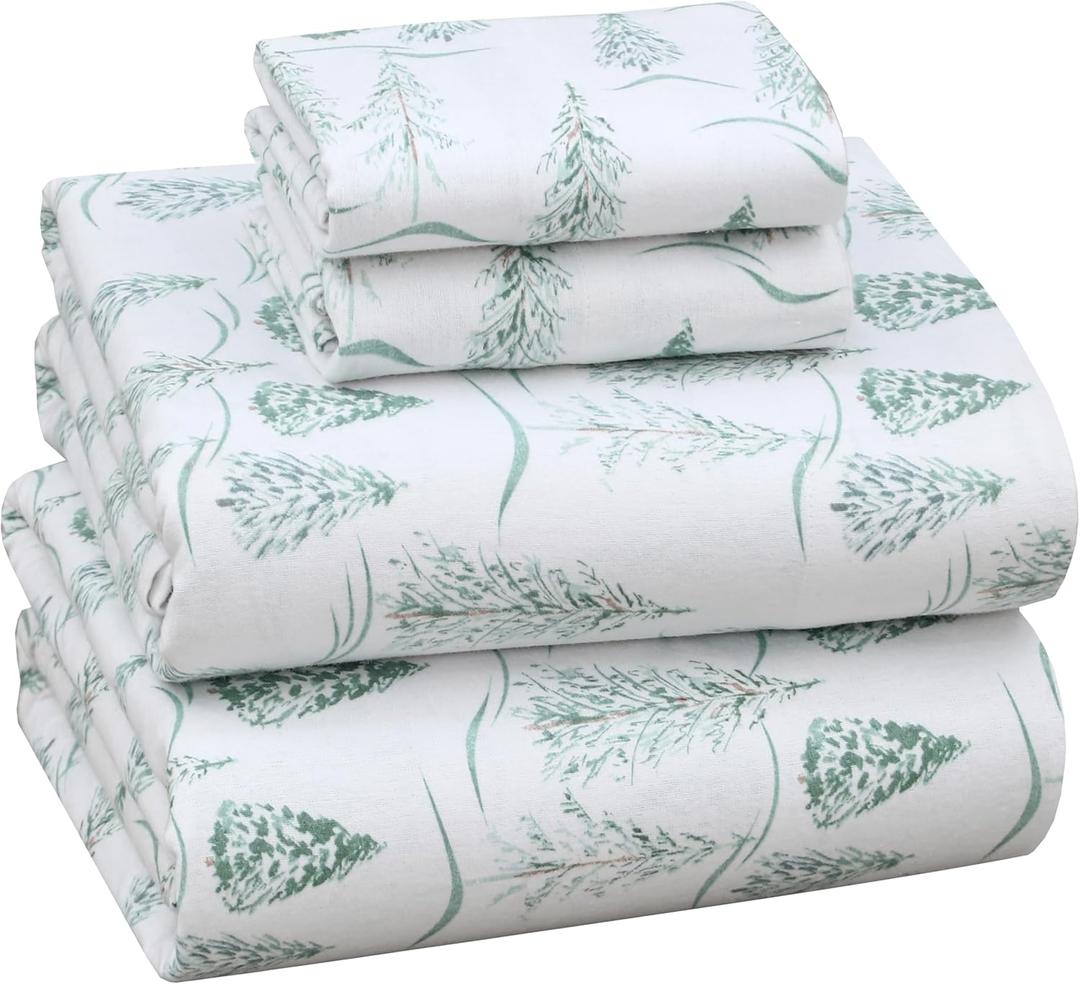 RUVANTI Flannel Sheets Full Size - 100% Cotton Double Brushed Bed Sheets Set, Deep Pockets 16 Inches, All Seasons Breathable & Extra Soft Full Sheets, Warm & Cozy, 4 Piece, Alpine Serenity