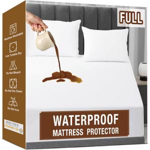 Full Size Mattress Protector, Cotton Waterproof, Soft Breathable, Fits 6-16 Inch Mattresses, White