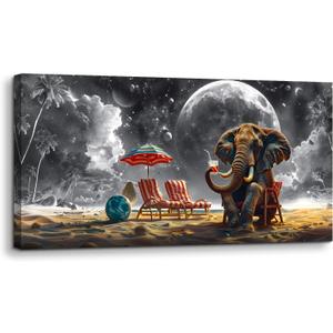 SERIMINO Large Canvas Wall Art, Fantasy Beach Elephant Pictures Wall Decor Living Room, Galaxy Space Abstract Canvas Prints Paintings, Animal Landscape Office Bathroom Decor Paintings 29"X57"