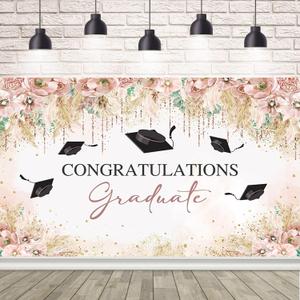 7x5ft Congratulations Graduate Backdrop - Pink Vinyl - Ideal for Graduation Party Supplies & Photography Background
