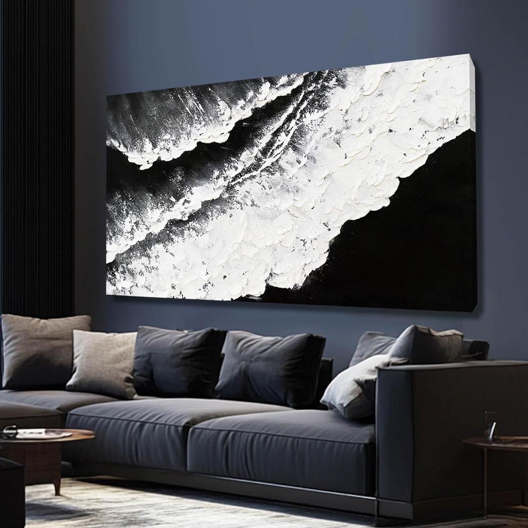 NBAODAN Black and White Wall Decor Sea Canvas Painting Neutral Abstract Wall Picture 24" x 48" Artwork for Bedroom Large Wall Art for Living Room Dining Room