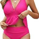 Edelqual Womens Swimsuits Tankini Two Piece Bathing Suits Tummy Control High Waisted Bikini Set 2025 Ruffled Swimwear (XX-Large, Hot Pink)