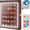 Championship Ring Display Case RGB LED - 30 Ring Large Baseball Ring Display Cases  Wall Display Case Ring Storage, Baseball Ring Holder Display, Holds Basketball Football Rings (Red)