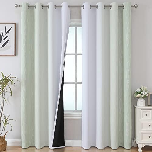 Estelar Textiler Sage Green and Greyish White Ombre Blackout Curtains 90 Inch Length 2 Panels Set, Thermal Insulated Drapes for Bedroom, Full Light Blocking Grommet Curtains for Living Room,52Wx90L, 4 pcs