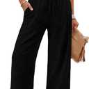 Sampeel Wide Leg Pants for Women Flowy Palazzo Drawstring Elastic Waist Trousers with Pockets Summer Beach Vacation Clothes M