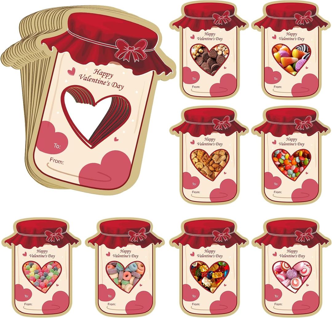Valentines Day Cards for Kids School - 50 Pack Mason Jar Happy Valentine's Day Card Bulk, Funny Exchange for Boys Girls Toddler School Class Classroom Party Favors (Candy Not Included)
