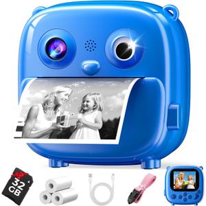 Kids Instant Print Camera- Christmas Birthday Gifts for Age 3-12 Girls Boys- 1080P HD Video Digital Camera with Photo Printing- Toddlers Portable Toys for TravelCity Discovery- Blue