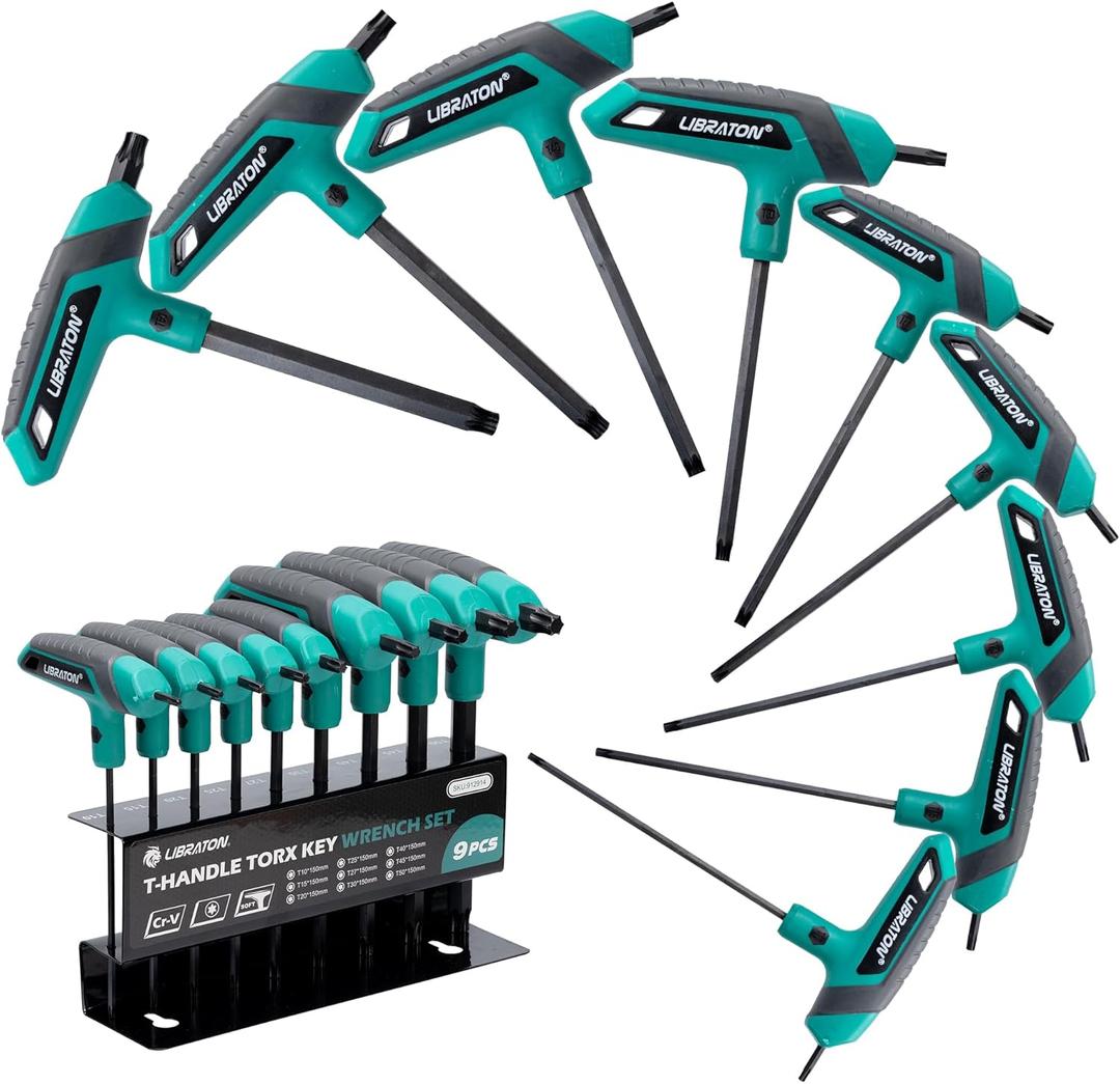 Libraton T-Handle Torx Wrench Set, T10-T50 Torx Star Wrench, Two-Tip Design, DIY & Auto Bike Repair Tool, 9PCS with Storage Rack
