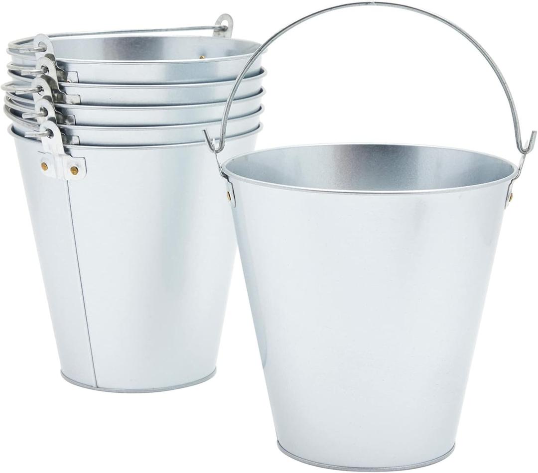 6-Pack Large Galvanized Bucket for Party - Metal Tin Ice Pail with Handles for Beer, Wine, Champagne, Centerpieces (100 oz, 7 Inch)