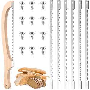 16'' Bread Knife for Homemade Bread Wooden Serrated Knife with 6 Pcs Extra Stainless Steel Serrated Blades Sourdough Cutter for Bagels and Baguettes