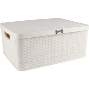 Collapsible Dog Toy Basket,Outdoor Dog Toy Bin wtih Handles,Dog Stuff Organizer Portable,Pet Storage Bin with Cover for Dog Toys Snack,Ideal for Camping,Dog Swimming,RV Trip,Picnic-Medium