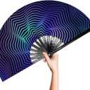 OMyTea Rave Clack Hand Fan for Men/Women - Large Chinese Japanese Bamboo Folding Handheld Fan - for EDM, Music Festival, Club, Event, Party, Dance, Performance, Decoration, Gift (Illusion Trippy) (Illusion Trippy)