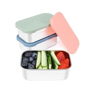 3-Pack 15oz Large Stainless Steel Snack Containers with Silicone Lids - Reusable Small Food Storage Containers for Snacks, Fruit and Meal Prep, Leak-Proof, Easy Open & BPA-Free (440ML)