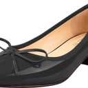 Lutalica W Women's Classic Closed Round Toe Patent Leather Comfortable Daily Slip On Bow Tie Chunky Heel Pumps Shoes (9, Black)