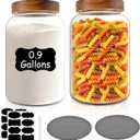 2-Pack 0.9 Gallon Large Glass Jars, Airtight Storage Canisters | Wide mouth 115 oz kitchen containers for laundry room flour sugar pantry organization. Includes 16 labels pen 2 silicone mats