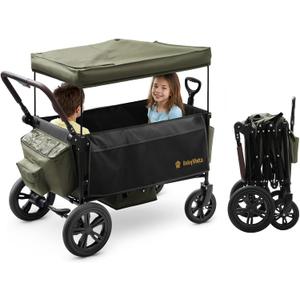 Stroller Wagon for Kids, One-Hand Adjustable Push/Pull Handle, Spacious Storage, 8"/12" All-Terrain Wheels, Canopy with Bug Net, Wagon Stroller for Daily Walks, Short Trips & Grocery Runs (Olive Green)