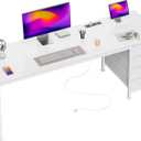 PRAISUN 63 Inch Computer Office Desk with Power Outelts and USB-C Port, Reversible Gaming Desk with 4 Fabric Drawers, Work Study Desk Work from Home, White