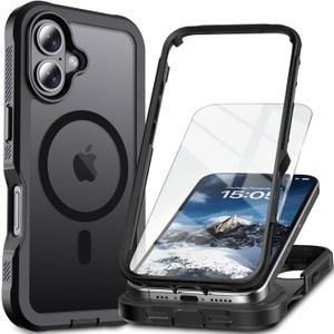 Magnetic for iPhone 17 Case,[Screen Protector] [Compatible with MagSafe][Military Grade Drop Protection][Heavy Duty Protection][Shockproof] 2-Layer Durable Bumper Phone Case 6.3"-Black
