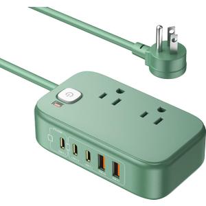 Power Strip with USB C Ports,30W USB C Charging Station,Surge Protection 1200J, 5FT Flat Extension Cord USB Charger Hub for Multiple Devices (Pearl Green)