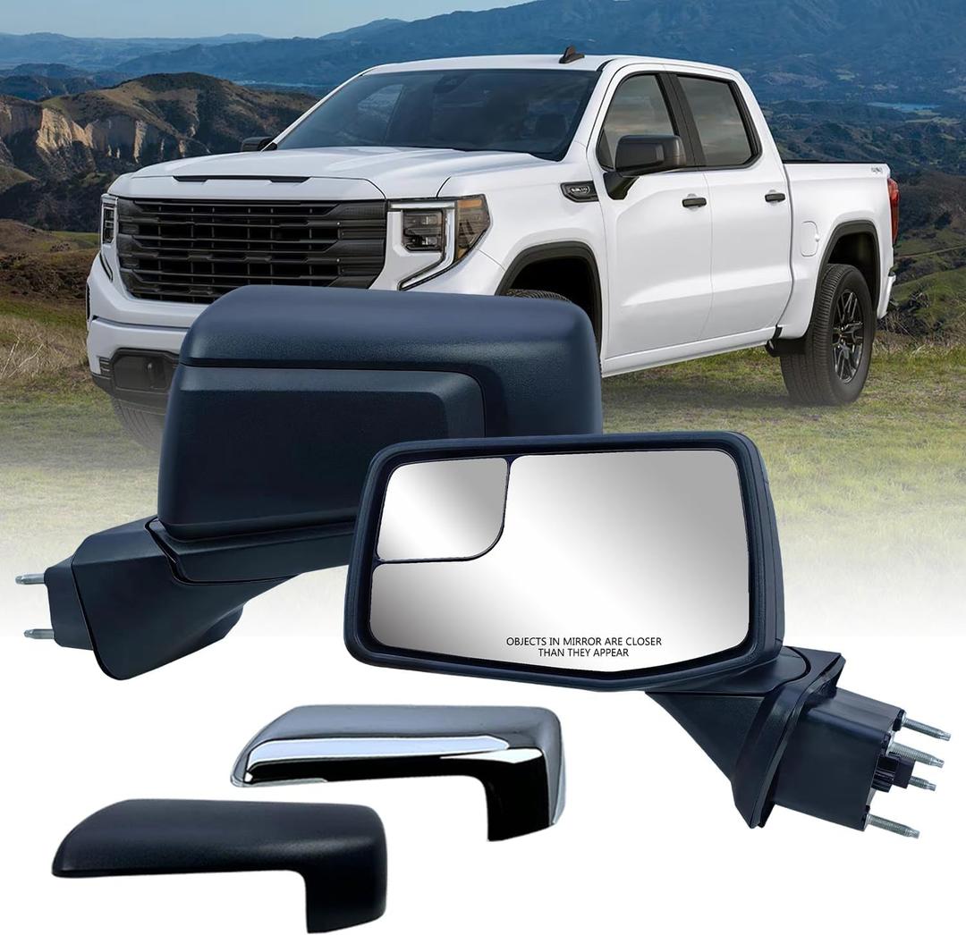 Driver Left Side Door Mirror Textured Back Cover Power Heated Glass Manual Folding without Clearance Light For Chevrolet Silverado 1500 from 2019 to 2024