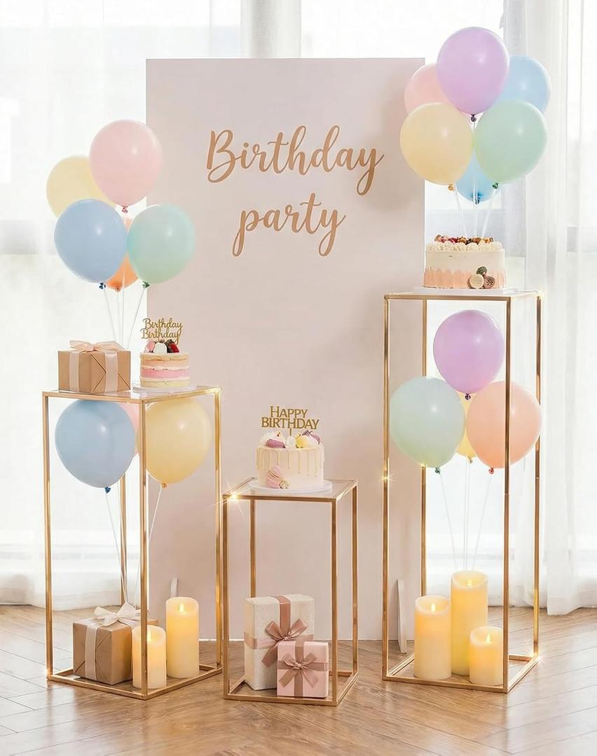 Cylinder Pedestal Stands for Party: Three-Piece Set - 23.6"/31.5"/39.4" Tall Cake Pedestal Stand for Party - Gold Cylinder Cake Table for Outdoor Indoor