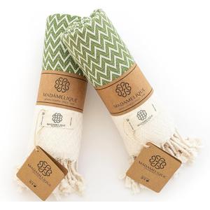 Madamelique Exclusive Hand Towels Set of 2-18 x 40 Inches - Decorative Bathroom Peshtemal Towel for Hand, Face, Hair, Yoga, Tea, Dishcloth, Kitchen and Bath - 100% Pure Cotton (Olive)