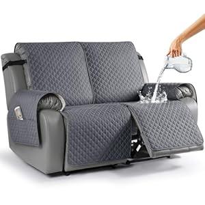 TAOCOCO Loveseat Recliner Cover Non-Slip Sofa Slipcover, Pet Cover for Loveseat Recliner with Elastic Straps, Washable Reclining Loveseat Covers Recliner Furniture Protector (2 Seater, Dark Grey)