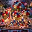 Geetery America LED Wooden Sign Patriotic Wooden Words Sign Red White Blue Tabletop Centerpiece Decor 16.5” x 4" Star Decorations for Independence Day Memorial Day 4th of July Home Indoor Party