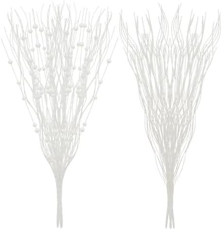 SLKING STORE SLK 16-Pack Artificial Glitter Berry Stem Ornaments, Christmas Decorative Glittery Twigs, Picks, Branches for Tree, Wreath, Small Vase, Halloween Party (White)